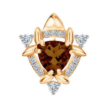 Золотая подвеска с раухтопазом и фианитами с родированием