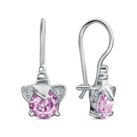 Серебряные детские серьги Кошка с топазами и фианитами