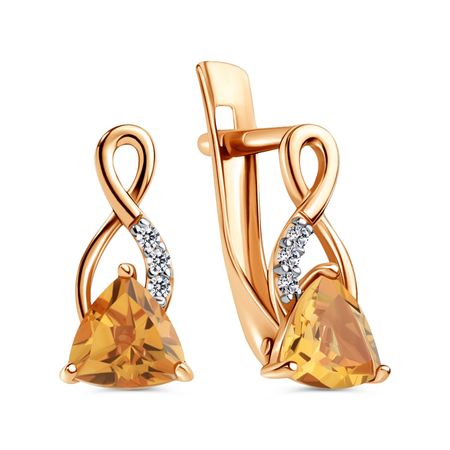 Золотые серьги с цитринами и фианитами
