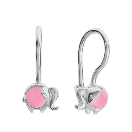 Серебряные детские серьги Слон с фианитами и родированием