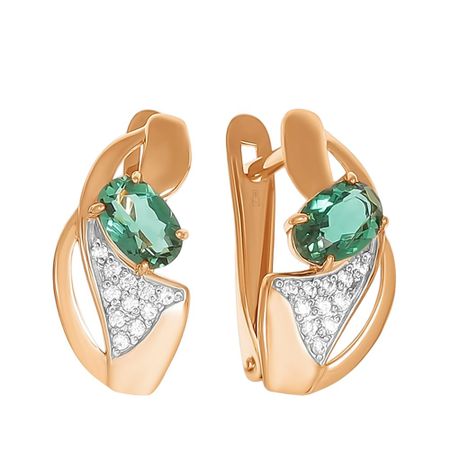 Серьги из золота с кварцем и фианитами