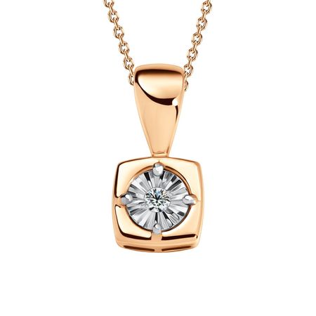 Золотая подвеска с бриллиантом и алмазной гранью с родированием