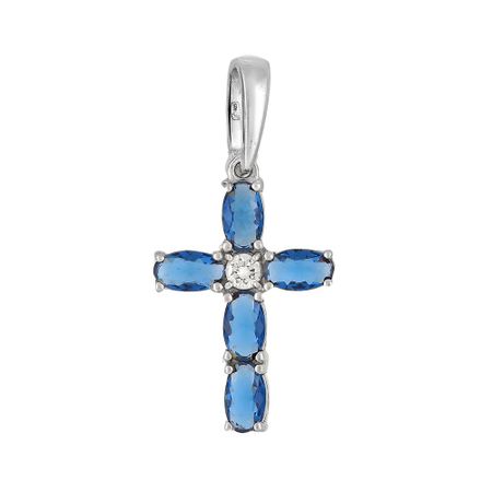 Подвеска-крестик из серебра с алпанитами и фианитами
