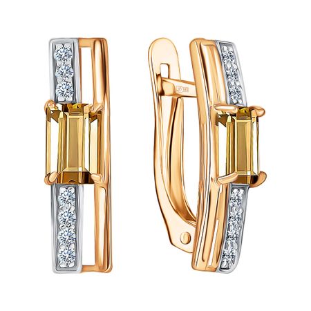 Золотые серьги с цитринами и фианитами