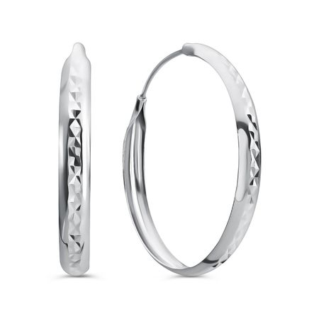 Серебряные серьги с родированием и алмазной гранью 30 мм