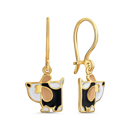 Серебряные серьги Собака с эмалью и позолотой