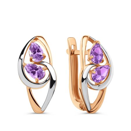 Золотые серьги с аметистами и родированием