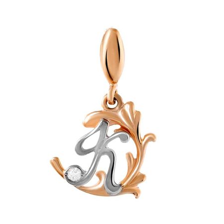 Золотая подвеска буква К с фианитом