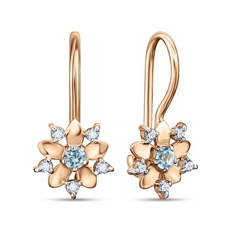 Золотые детские серьги Цветок с фианитами