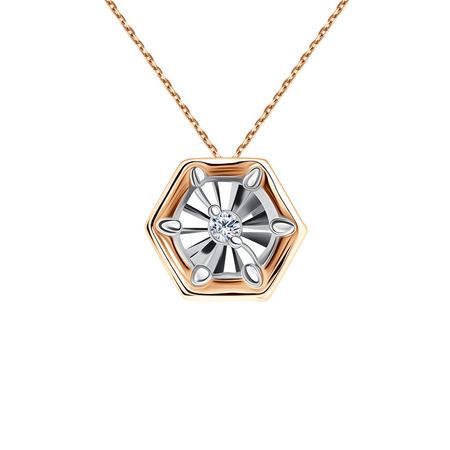 Золотая подвеска с бриллиантом и алмазной гранью с родированием