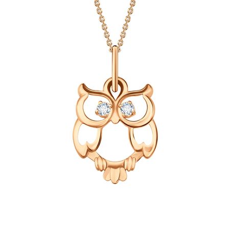 Золотая детская подвеска Сова с фианитами