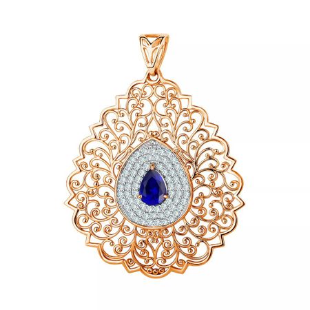 Золотая подвеска с сапфиром и бриллиантами с родированием
