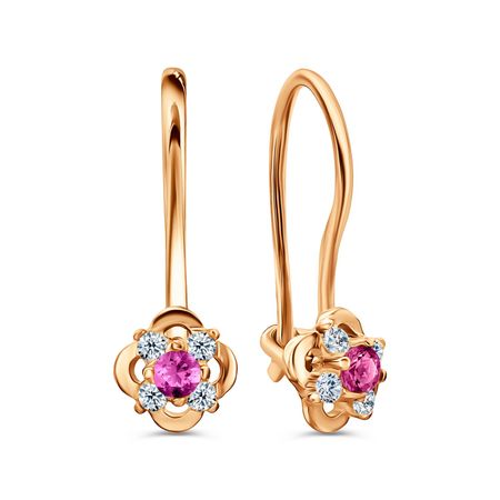 Золотые серьги со шпинелью нано и фианитами