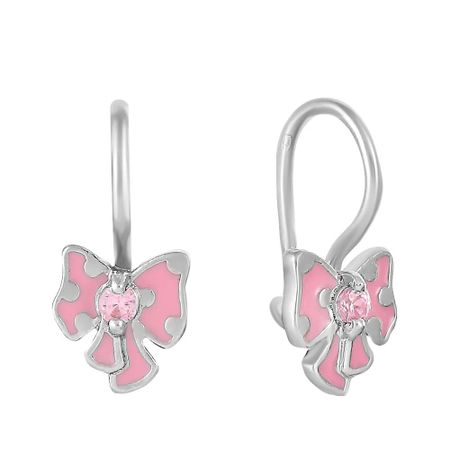 Серьги детские Бант из серебра с эмалью фианитами