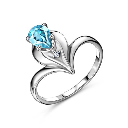 Серебряное кольцо с топазом и фианитом с родированием