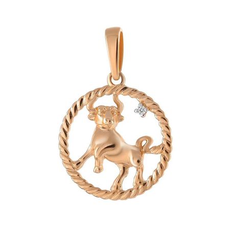 Золотая подвеска с фианитом со знаком зодиака Телец