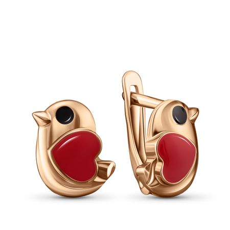 Серебряные детские серьги Птица с эмалью и позолотой