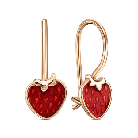Золотые детские серьги Клубника с эмалью