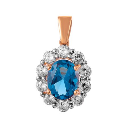 Золотая подвеска с кристаллом и фианитами с родированием