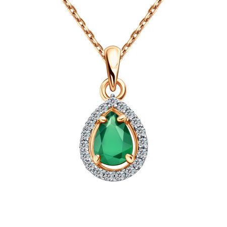 Золотая подвеска с агатом и фианитами с родированием