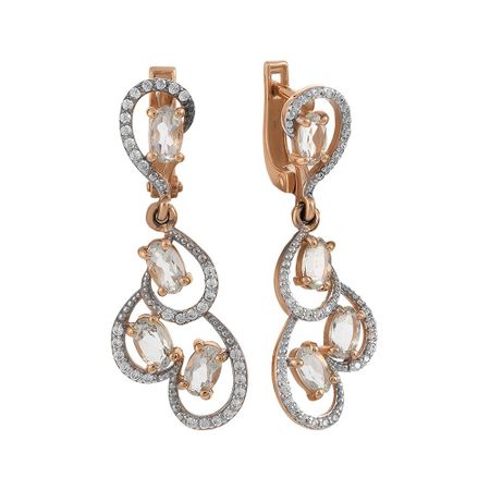 Серьги из золота с кварцем и фианитами