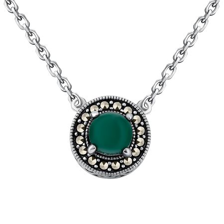 Серебряное колье с хризопразом и марказитами с чернением