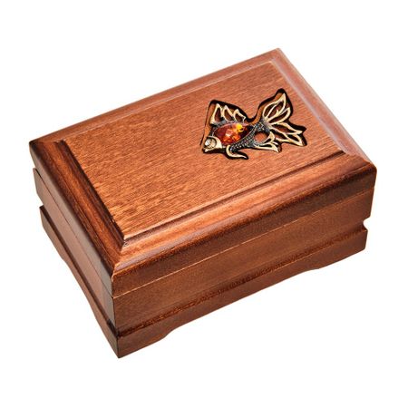 Деревянная шкатулка для ювелирных украшений Золотая рыбка, 12х8 см