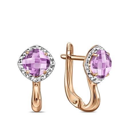 Золотые серьги с аметистами и родированием с алмазной гранью