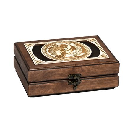 Деревянная шкатулка для ювелирных украшений Рыбы Инь и Ян
