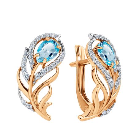 Золотые серьги со шпинелью нано и фианитами