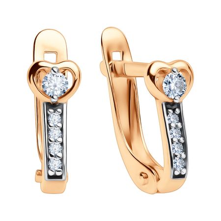 Золотые детские серьги с фианитами и родированием