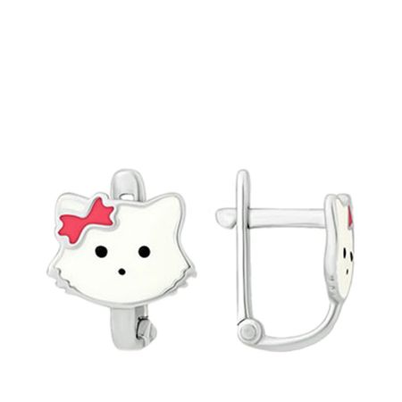 Серебряные детские серьги Кошка с эмалью