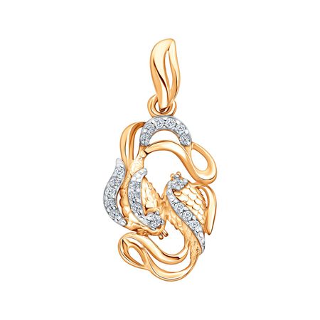 Золотая подвеска с фианитами со знаком зодиака Рыбы