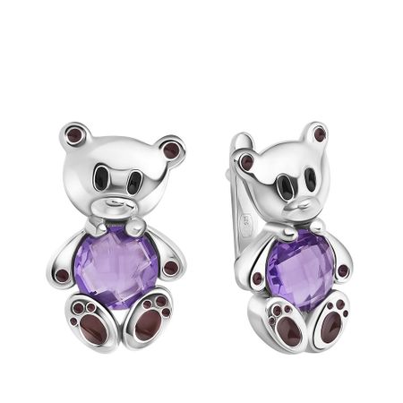 Серьги детские Медведь из серебра с алпанитами и эмалью