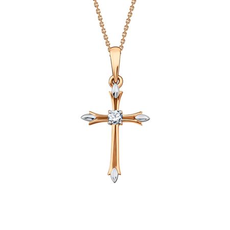 Золотая подвеска Крест с бриллиантом и родированием