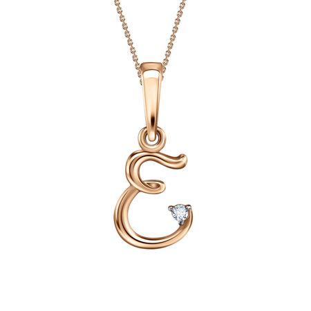 Золотая подвеска буква Е с фианитом