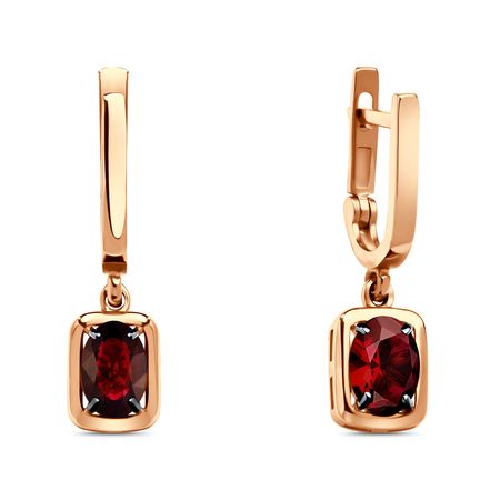 Золотые серьги с гранатом и черным родированием