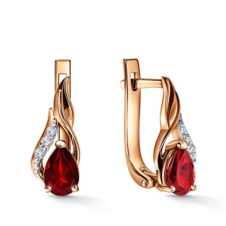 Золотые серьги с гранатом и бриллиантами