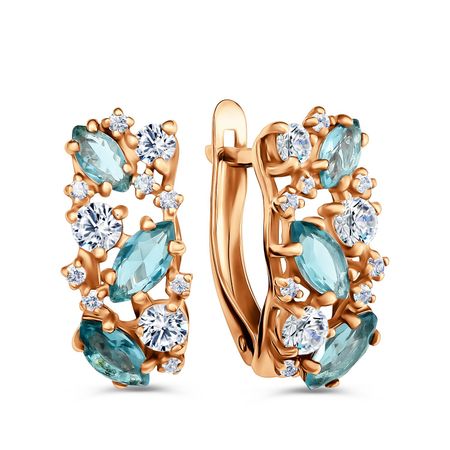 Серебряные серьги с ювелирными кристаллами и фианитами с позолотой