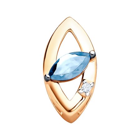 Золотая подвеска с топазом и бриллиантом с родированием