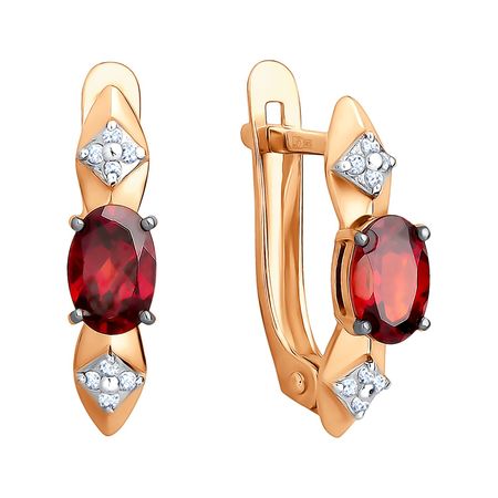 Золотые серьги с гранатом и бриллиантами