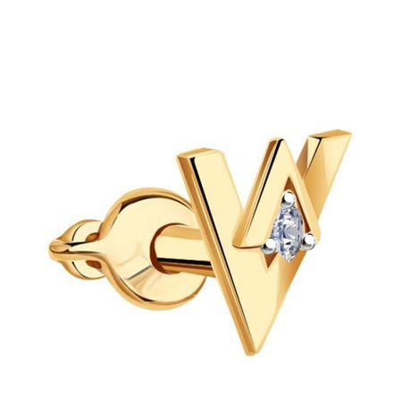 Золотая серьга с фианитом