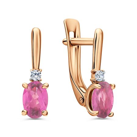 Золотые серьги с родолитами и фианитами с родированием