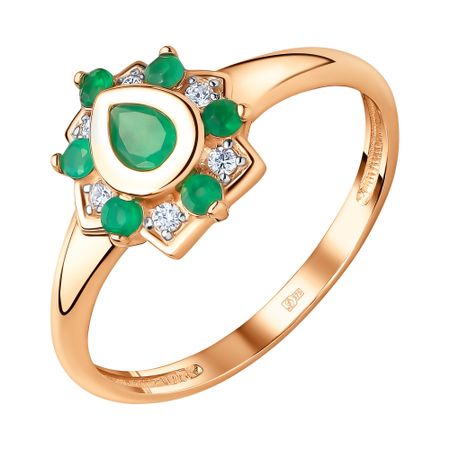 Золотое кольцо с агатами и фианитами с родированием