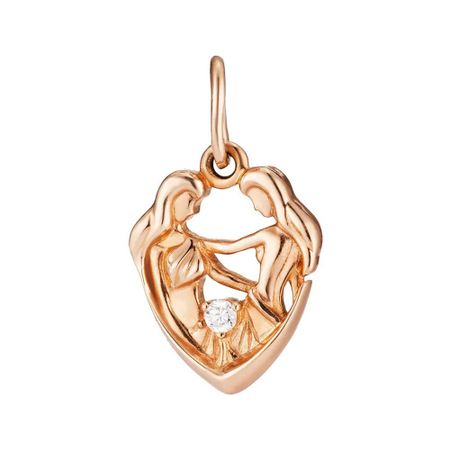 Золотая подвеска с фианитом со знаком зодиака Близнецы