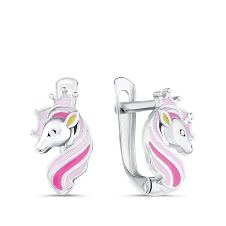 Серебряные серьги Единорог с эмалью и родированием шкатулка круглая единорог металл 6см 12 09412 03087 12