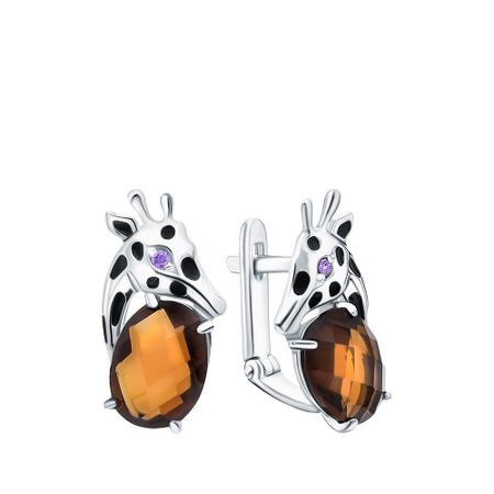 Серебряные серьги с алпанитами и фианитами с эмалью