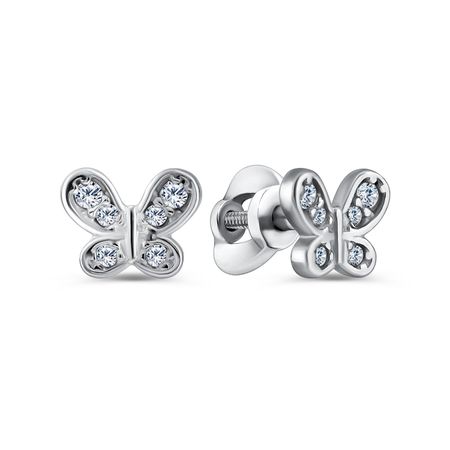 Серебряные серьги Бабочка с фианитами и родированием мебельные петли naierdi мини бабочка бронзовые золотые серебряные 30 шт