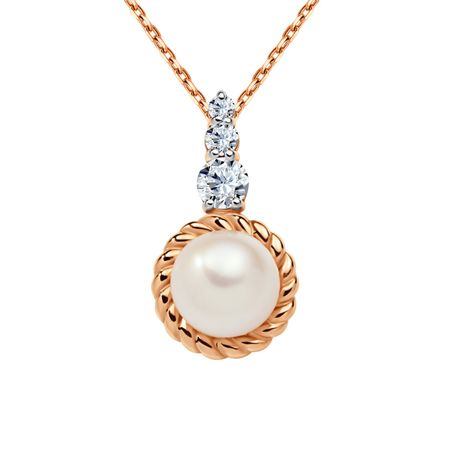 Золотая подвеска с жемчугом и фианитами с родированием