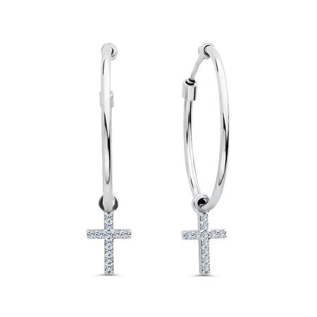 Серебряные серьги Крест с фианитами и родированием